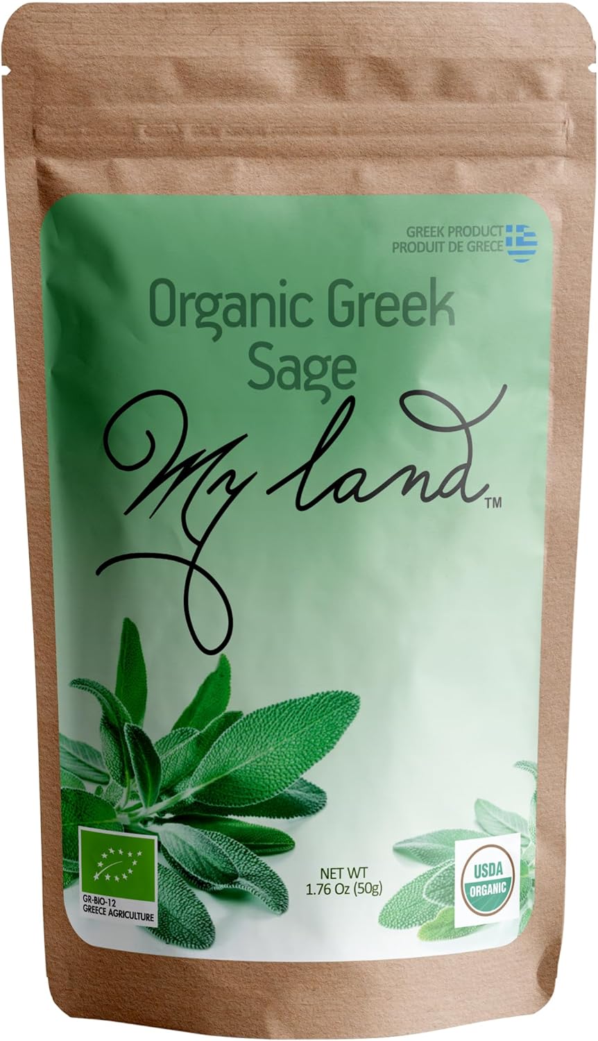 My Land Organic Sage Leaves – Dried Leaf Tea Loose Leaf (50g), Greek Mountain Herb from Mt. Olympus, Small Family Harvest