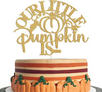 Little Pumpkin Theme He or She Cake Topper, Boy or Girls Cake Décor, Fall Autumn Baby Shower/Halloween Thanksgiving Baby Gender Reveal Party Decorations Supplies, Gold Glitter