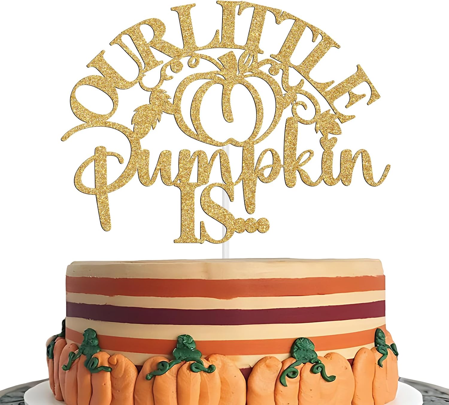 Little Pumpkin Theme He or She Cake Topper, Boy or Girls Cake Décor, Fall Autumn Baby Shower/Halloween Thanksgiving Baby Gender Reveal Party Decorations Supplies, Gold Glitter