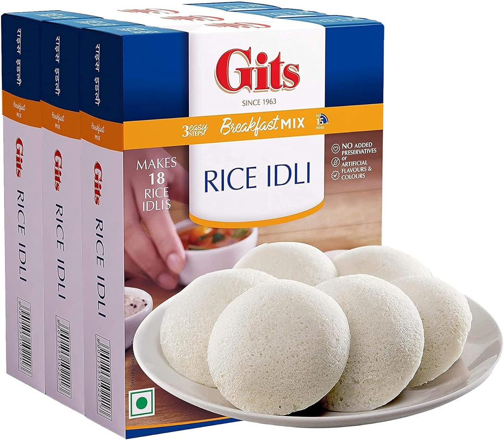 Gits Instant Mix Box - 600gm (Pack of 200gm X 3) | Ready to Cook Indian Breakfast/Lunch/Dinner/Snack Meal | No Artificial Colors, Flavors, Preservatives, 100% Vegetarian, Easy Recipe (Rice Idli)