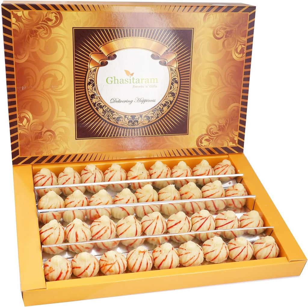 Ghasitaram Gifts Indian Sweets - Sweets Ganesha Chaturthi Gifts Modaks Criss Cross Mawa Modaks 800 GMS