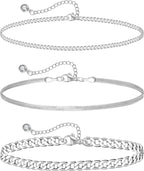 Plus Size Ankle Bracelets for Women - Extra Large 10"+2" Adjustable Anklet 14K Real Gold Plated Anklet Cuban Link, Figaro, Rope, Snake Herringbone - Summer Beach Waterproof Foot Jewelry