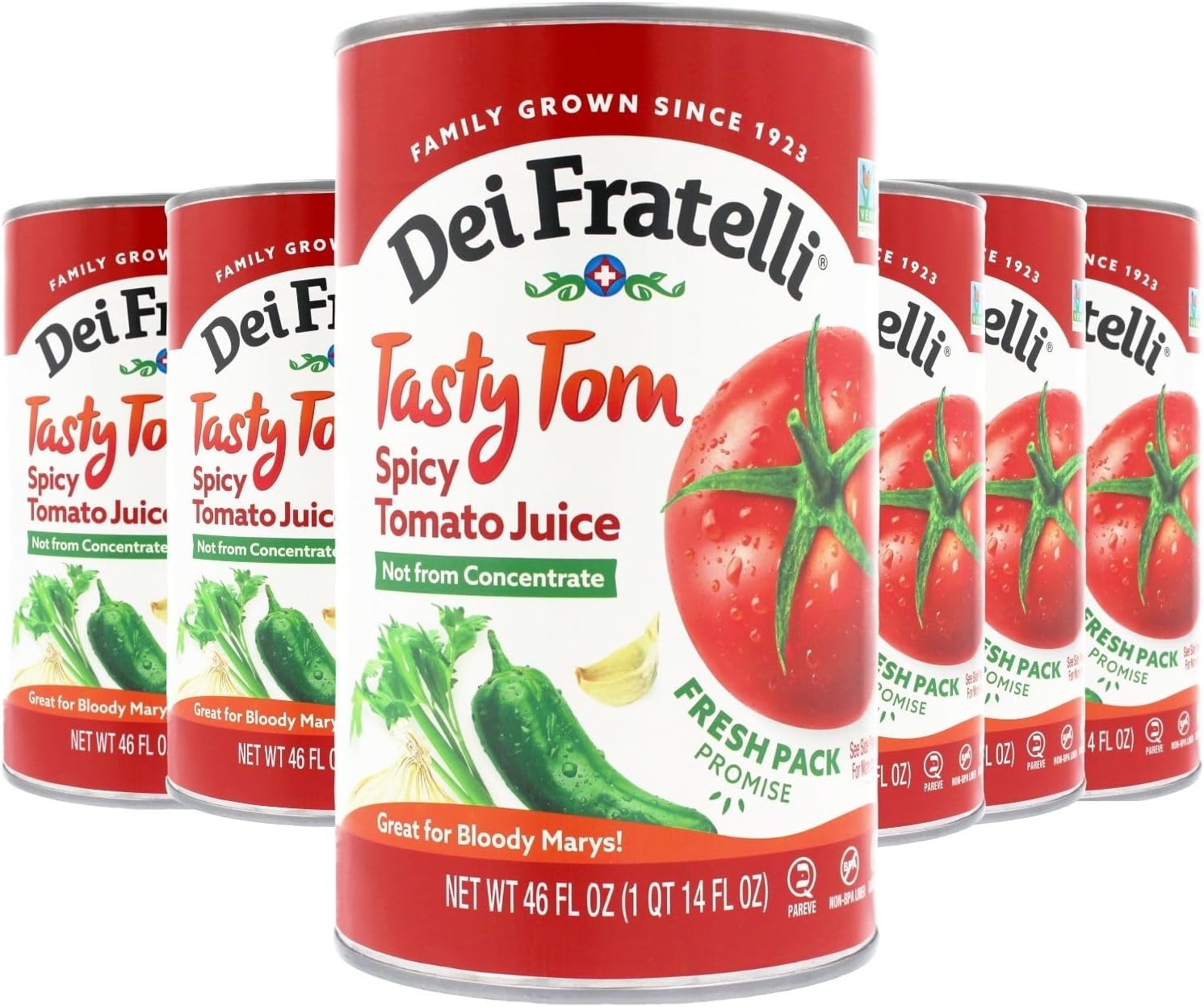 Dei Fratelli Tasty Tom Spicy Tomato Juice, Not from Concentrate, 46oz (6 pack)