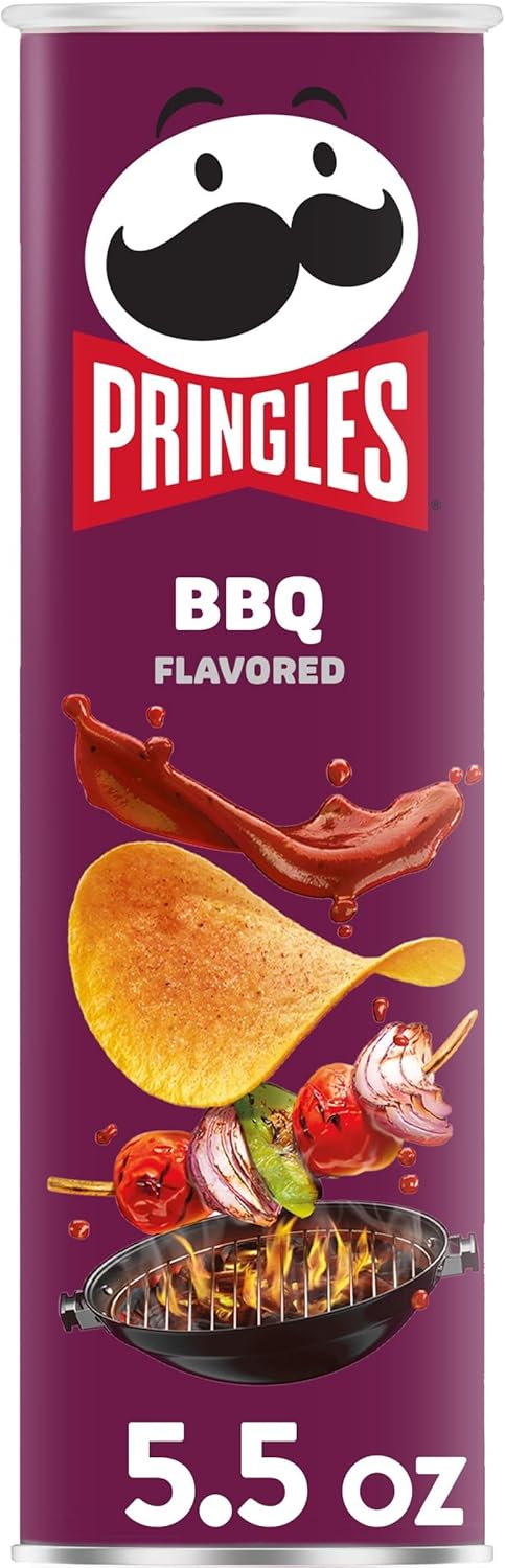 Pringles Potato Crisps Chips, Lunch Snacks, On-The-Go Snacks, BBQ, 5.5oz Can (1 Can)