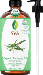 SVA Organic Bhringraj Oil 16oz Premium Carrier Oil For Hair Care, Hair Oiling, Scalp Massage, & Skin Care