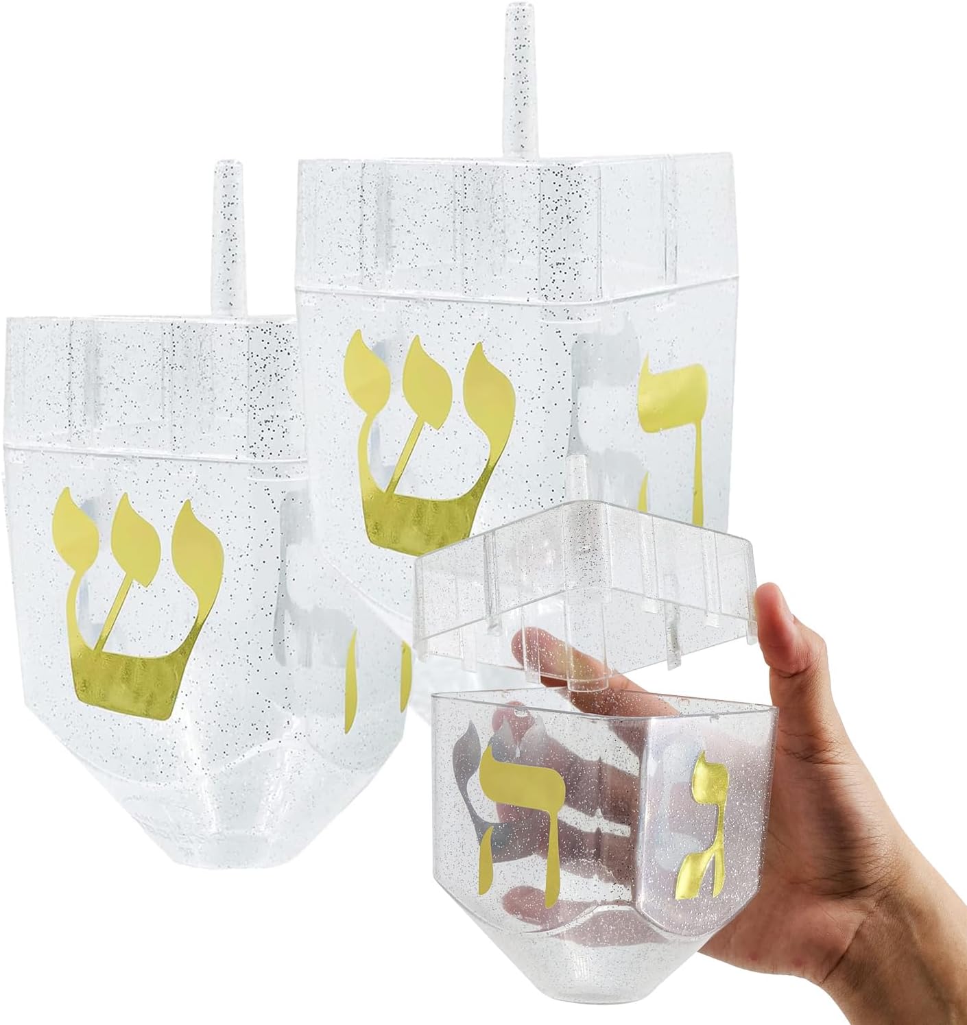 The Dreidel Company Jumbo Hanukkah Fillable 6.5" Inch Dreidel, Stands Straight on Table, Can Be Filled with Hanukkah Gelt or Any Hanukkah Item (2-Pack)