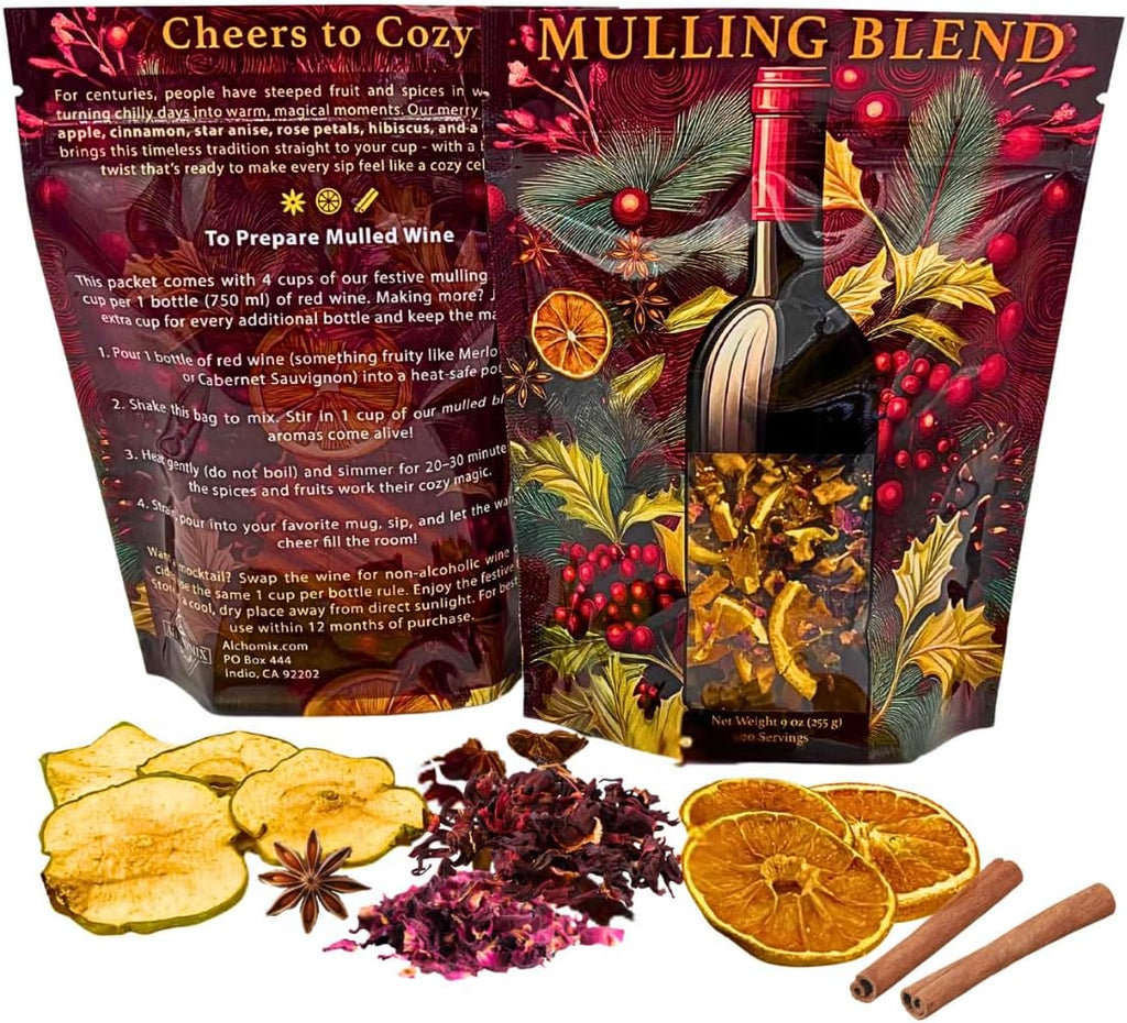Mulled Wine & Cider Spice Blend – Mulling Spice with Dried Oranges, Apples, Cinnamon, Star Anise, Rose Petals, Honey, & Hibiscus – Drink Mix for Mulled Wine, Hot Cider, Mocktails – 20 Servings
