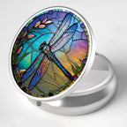 Pill Box, 3 Compartment Portable Travel Medicine Box with Mirror, Compact and Cute, Fits in Purse and Pocket, Medicine and Vitamin Organizer (Dragonfly)