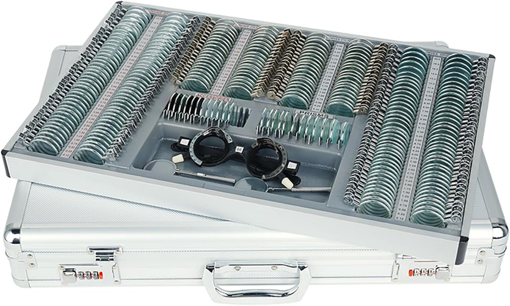 Trial Lens Set Optical 266 Pieces Trial Lens Set Metal Rim Aluminium Case Adjustable Eye Testing Trial Frame Rings Glasses