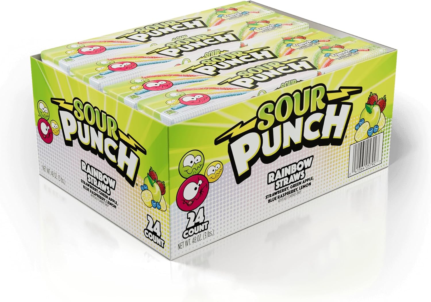Sour Punch Straws, Rainbow Fruit Flavors, Chewy Sweet & Sour Candy, 2oz Tray (24 Pack)