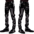 Men's Sexy Shiny Patent Leather Pants Trousers Latex Wet Look Nightclub Bar Stage Costume Black