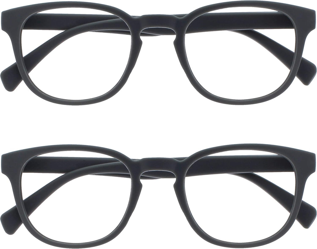 OPULIZE POP Reading Glasses for Women Men,Scratch Resistant Round Matt Frame with Spring Hinges, Grey +1.50 (Pack of 2)