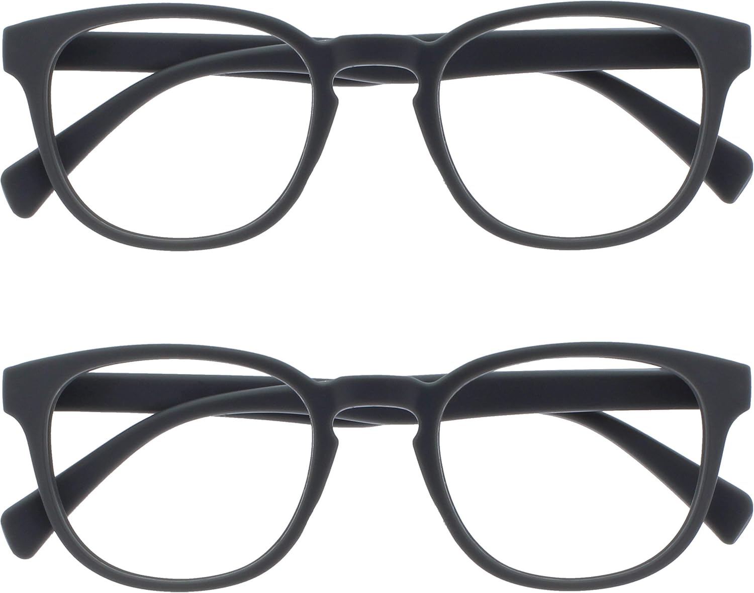 OPULIZE POP Reading Glasses for Women Men,Scratch Resistant Round Matt Frame with Spring Hinges, Grey +2.00 (Pack of 2)