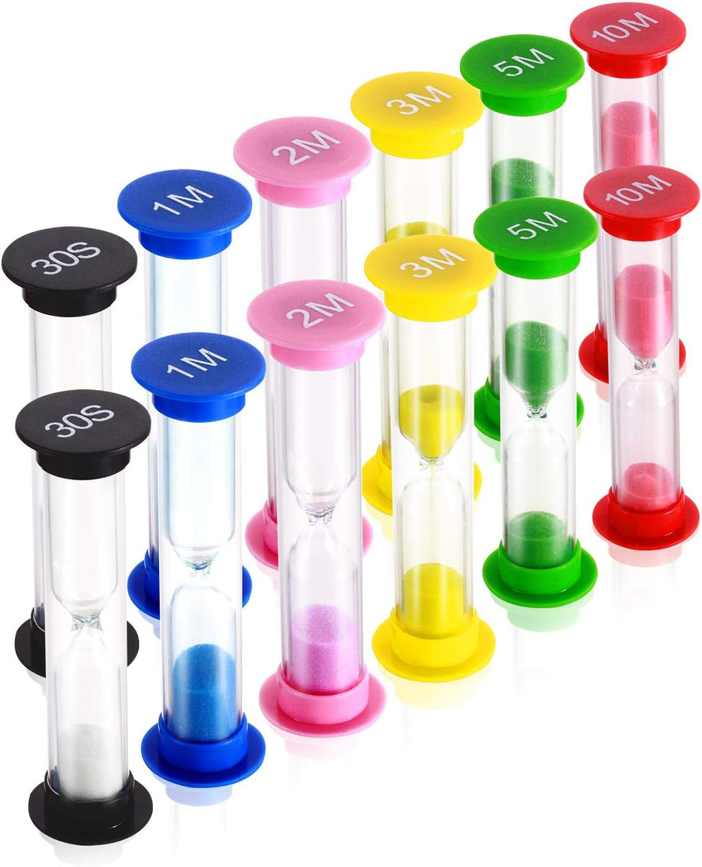 Dsmile Sand Timer,Plastic Hourglass Timer,Colorful Sandglass Hourglass Sand Clock Timer 30sec / 1min / 2mins / 3mins / 5mins / 10mins (12pcs)