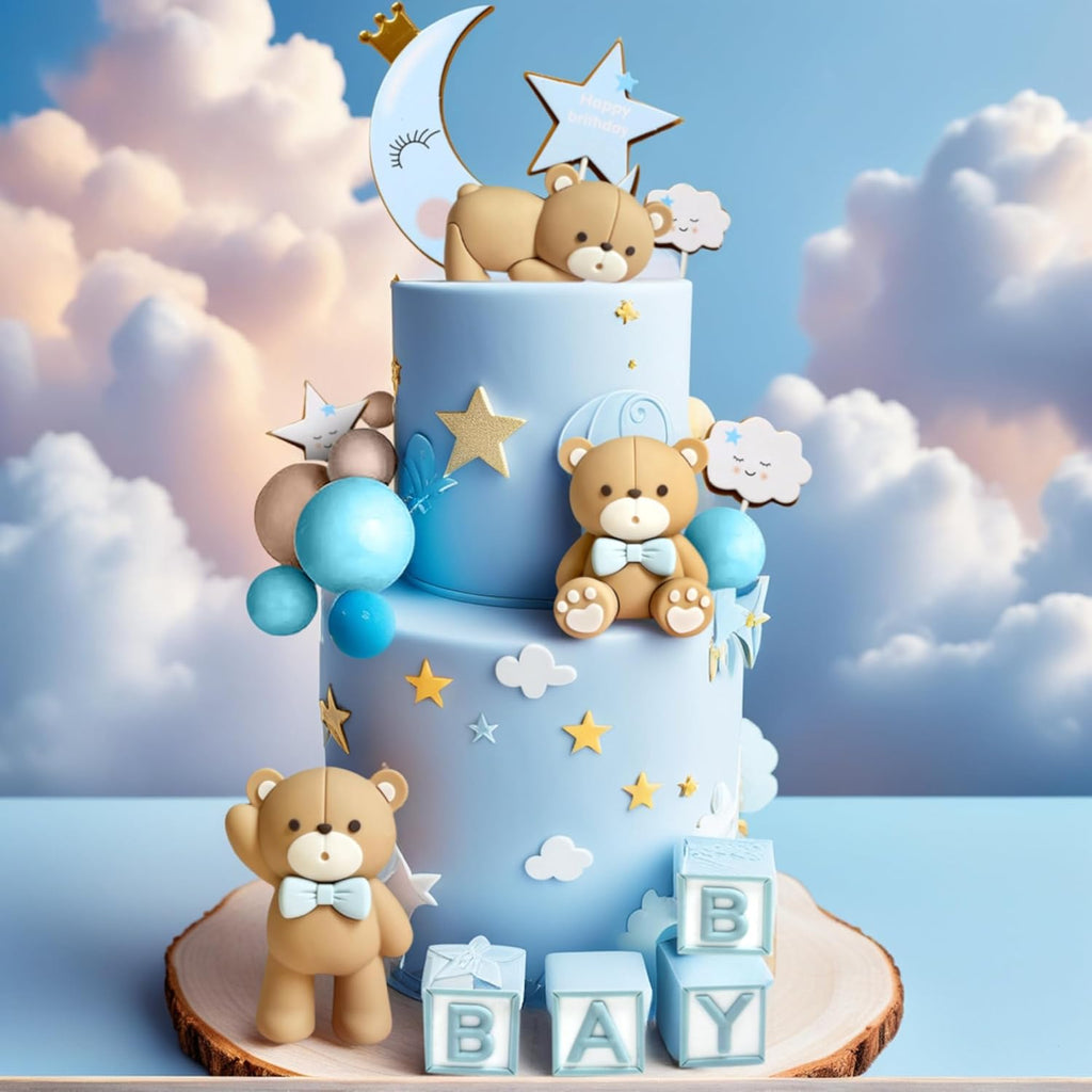 JeVenis Blue Bear Cake Decoration Baby Bear Baby Shower Cake Topper Bears Cake Decoration Baby Shower Birthday Cake Decorations