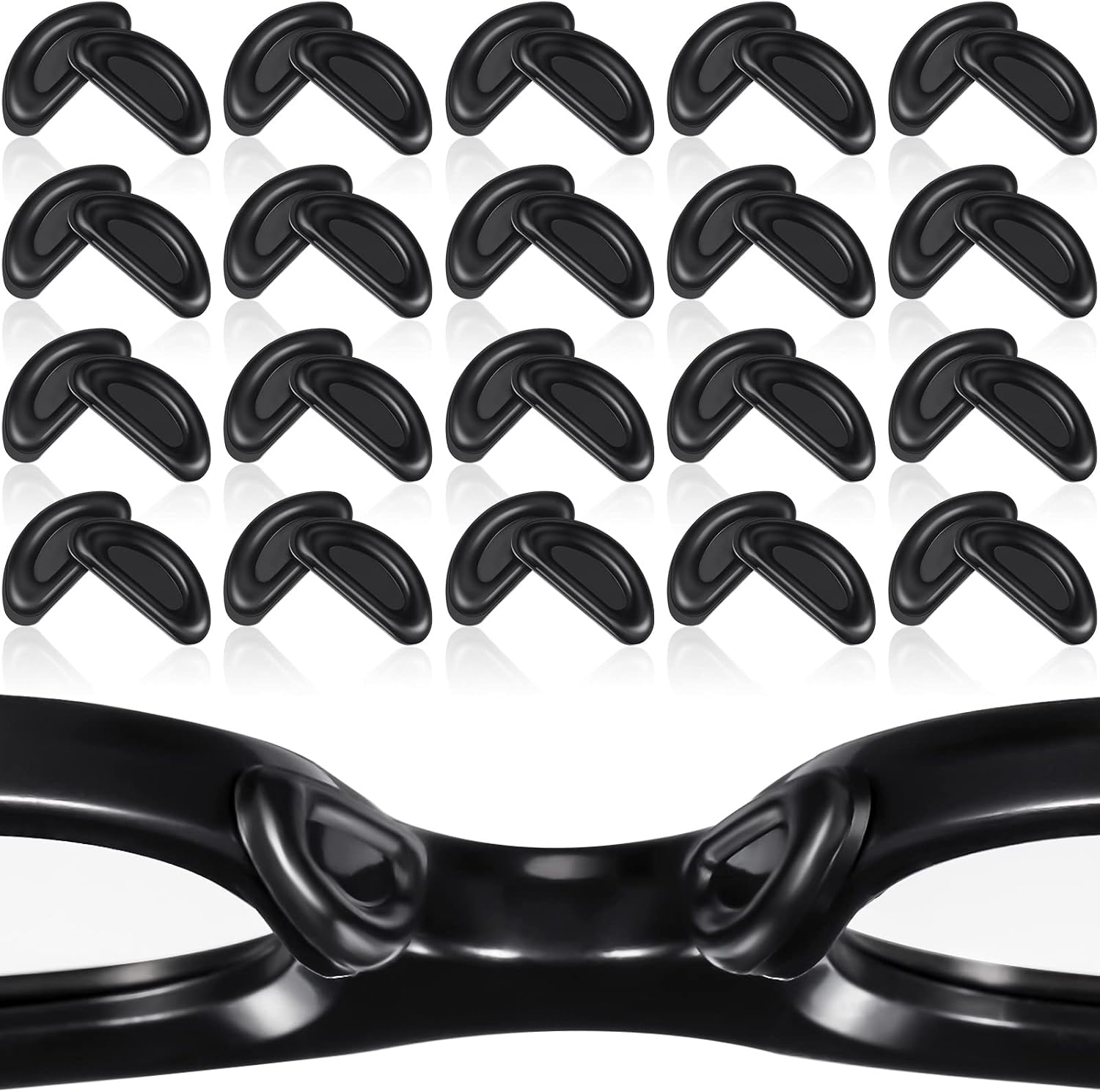Frienda 24 Pairs Eyeglass Nose Pads, Soft Silicone Adhesive Cushion with Sticky Backing, D Shape Anti-Slip Air Chamber for Eyeglasses & Sunglasses(Black)