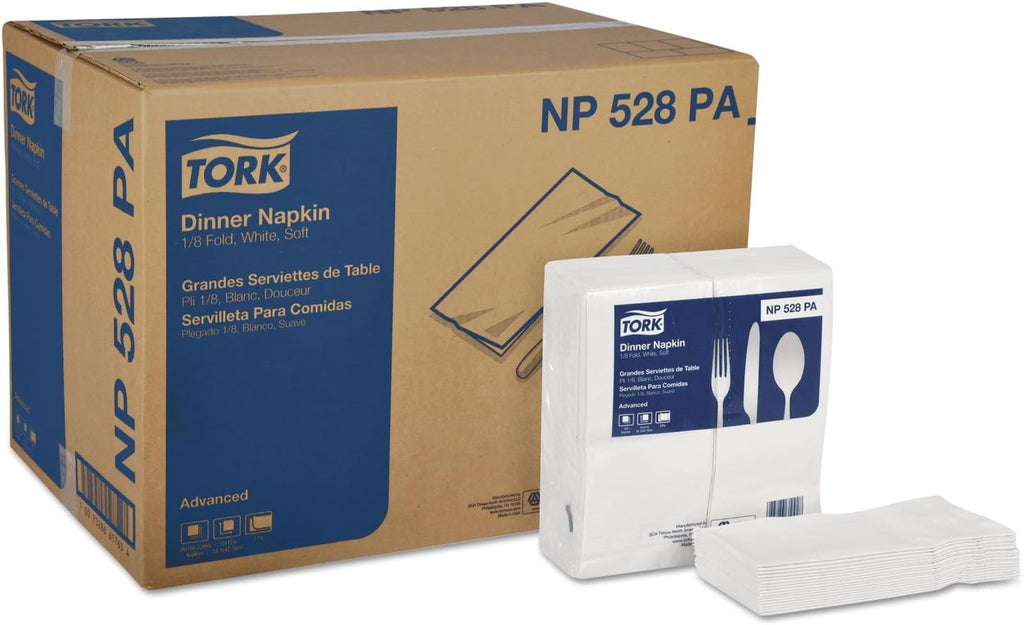 Tork NP528PA Advanced Dinner Napkins, 2-Ply, 15-Inch x 17-Inch, 1/8 Fold, White, 100/PK, 28 PK/CT (TRKNP528PA)