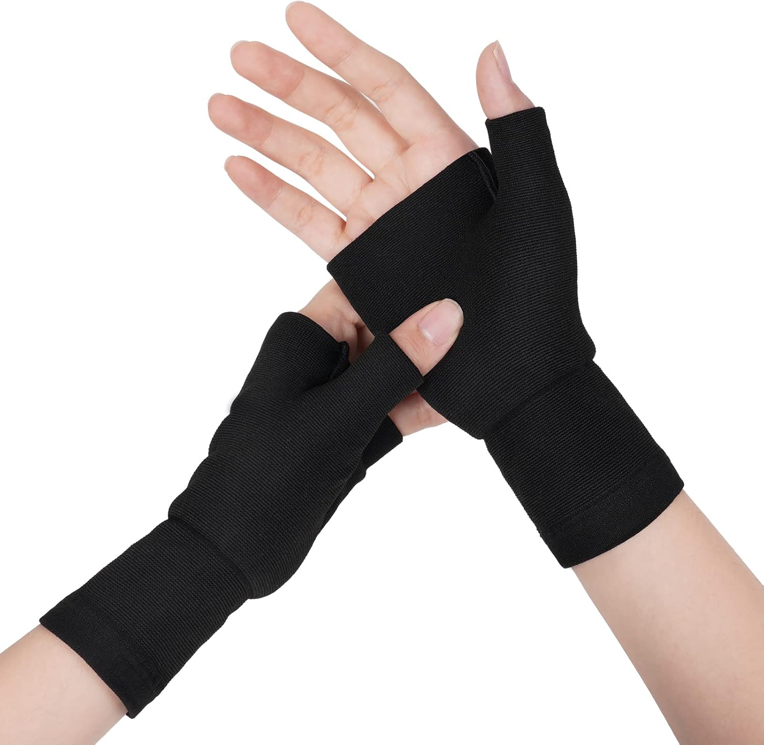 Wrist Brace with Thumb Support, 2 Pair Black Compression Elastic Hand Brace for Men and Women, Breathable Wrist Splint for Carpal Tunnel, Pain Relief, Tendonitis, Arthritis, Sprain, Sports(L)