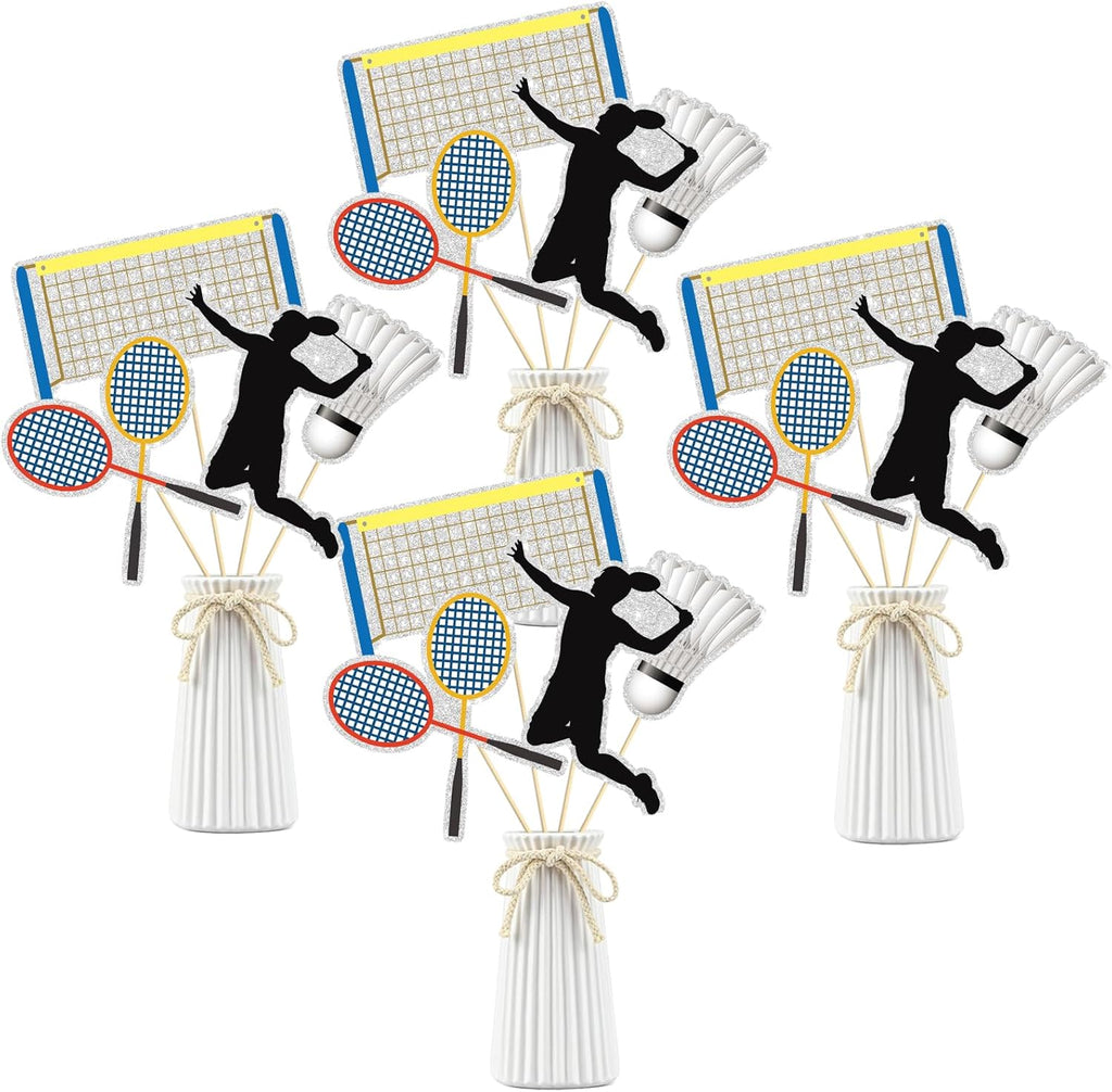 Set of 16,Badminton Theme Centerpiece Sticks,Boy Kid Birthday Table Toppers,Badminton Lovers Party Decorations, Sports Party Happy Birthday Cake Picks for Sportsman.