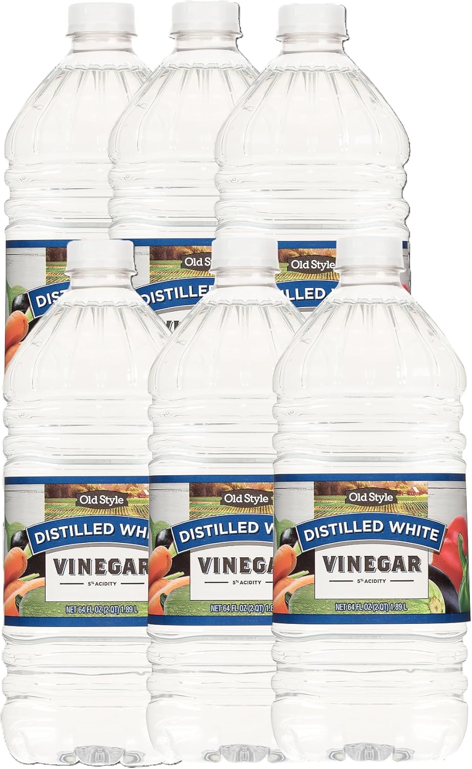 Old Style Distilled White Vinegar, 64 fl oz (Pack of 6) - 5% Acidity Multipurpose White Vinegar - Food Grade for Cooking, Pickling & Preserving
