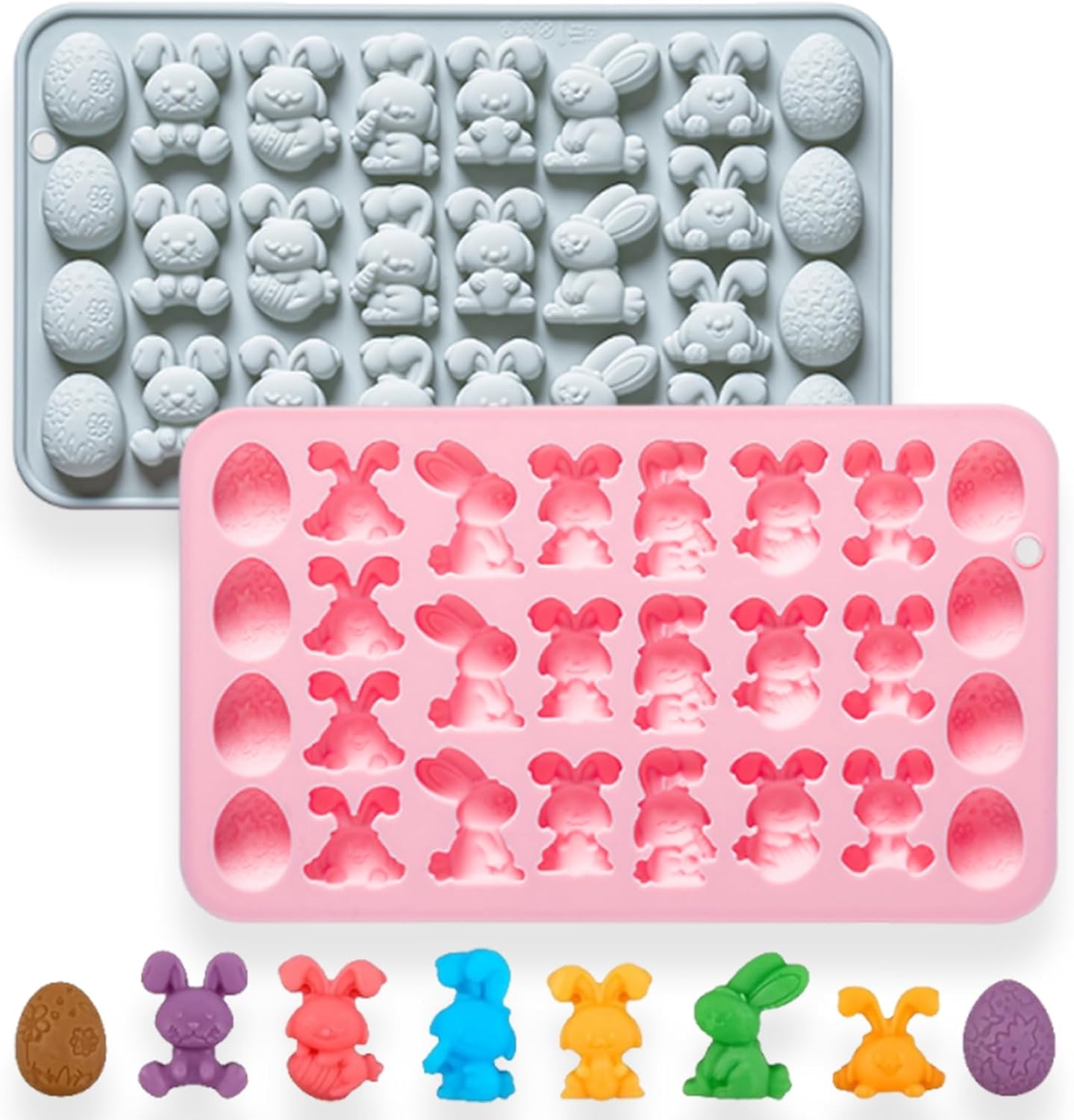 2 Pack Easter Silicone Molds, 27-Cavity Bunny Egg Chocolate Molds Shape Tray for Cake, Pudding, Jelly, Cupcake Decorations, Ice Cube, Biscuits and Cake Decorating, DIY Crafts