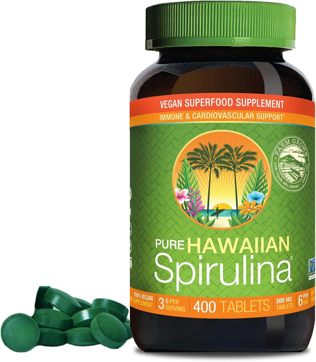 Nutrex Hawaii Pure Hawaiian Spirulina – Vegan Superfood, 500 mg Tablets, Farm Grown in Kona, Non-GMO, Immune Support & Cellular Energy, 400 Count