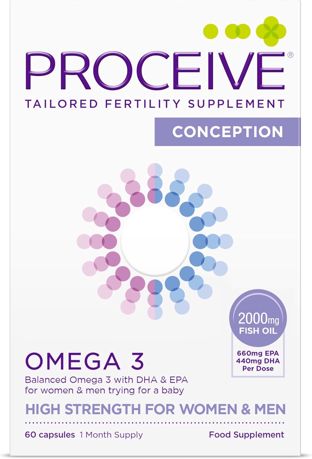 Proceive Conception Omega 3 Fish Oil Supplement for Men and Women, High Strength 2000mg Omega 3 Fatty Acids with DHA and EPA, Daily Fertility and Pre Conception Support, 60 Softgel Capsules