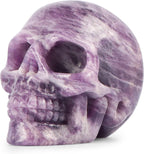 Artistone 2" Crystal Human Skull Head Decor Statue Carved Gemstone Purple Lepidolite Skeleton Head Art Figurines Reiki Healing Stone for Halloween Christmas Ornaments Home Office Decoration