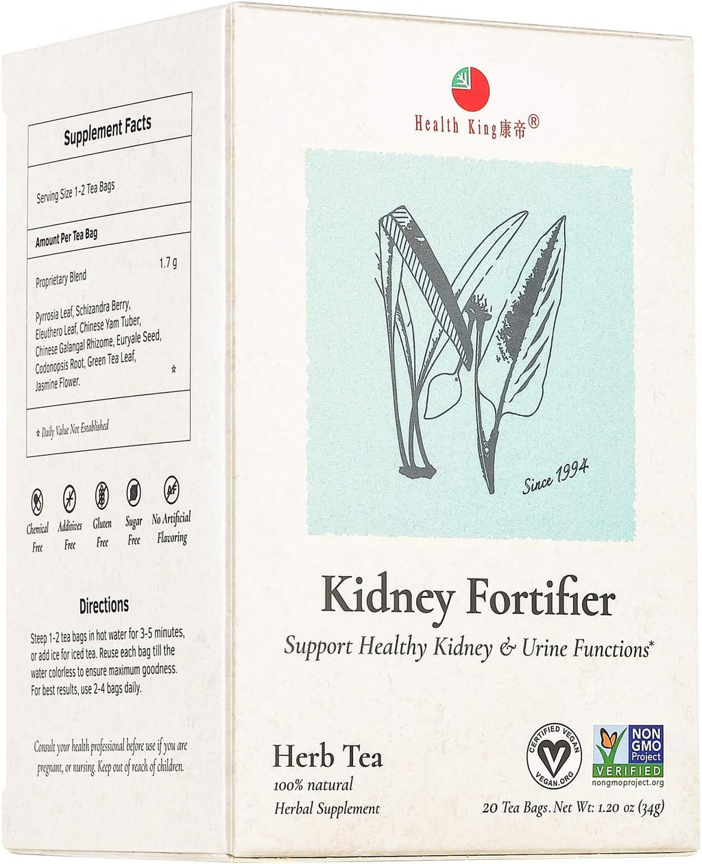 Health King Kidney Fortifier Herb Tea, Teabags, 20 Count Box