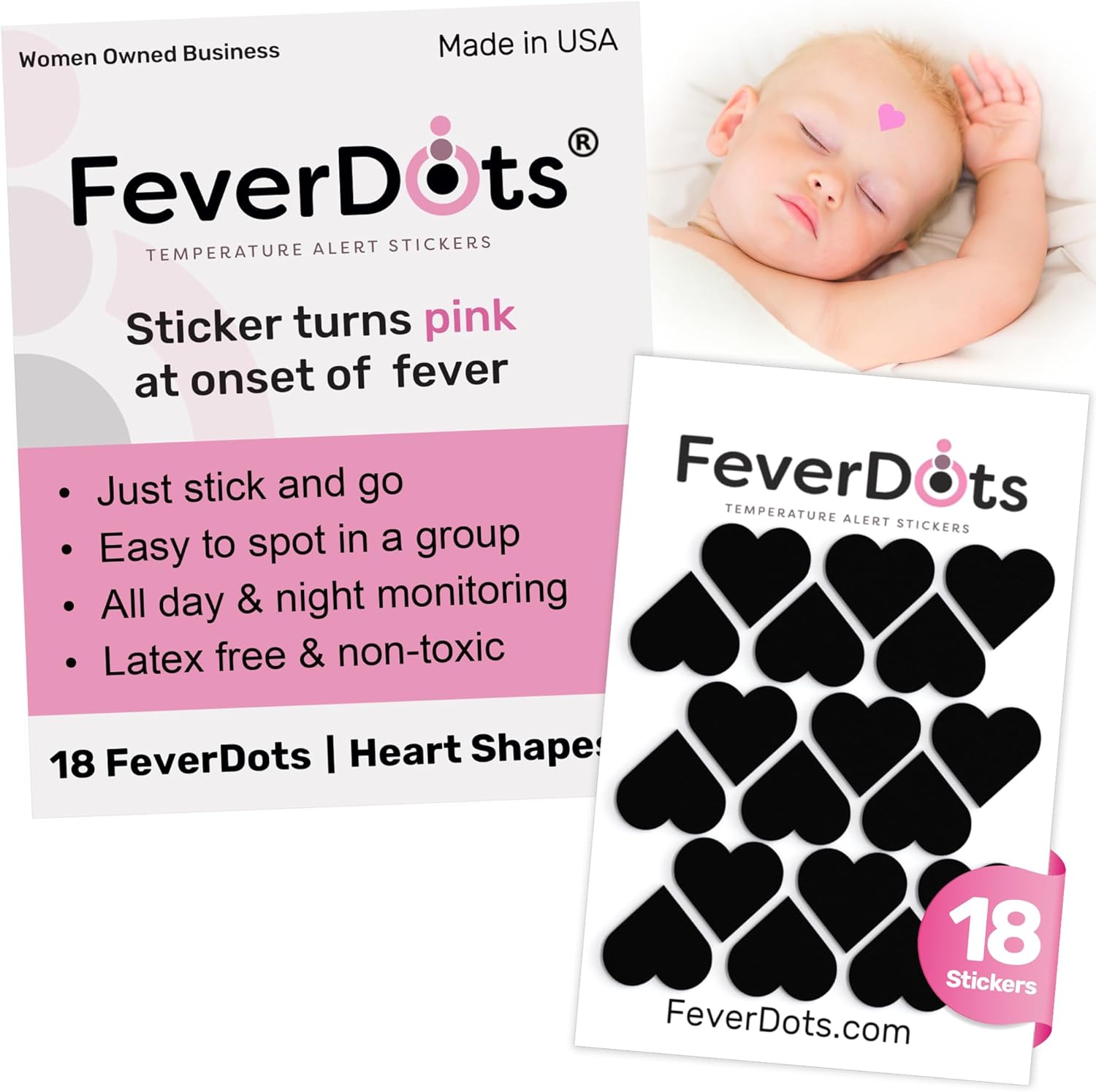 (Hearts 18 Count) Fever Alert for Kids & Adults – Turns Pink at 99°F Giving Visual cue of Elevated Temperature– Easier to Read Than Fever Strips for Forehead.