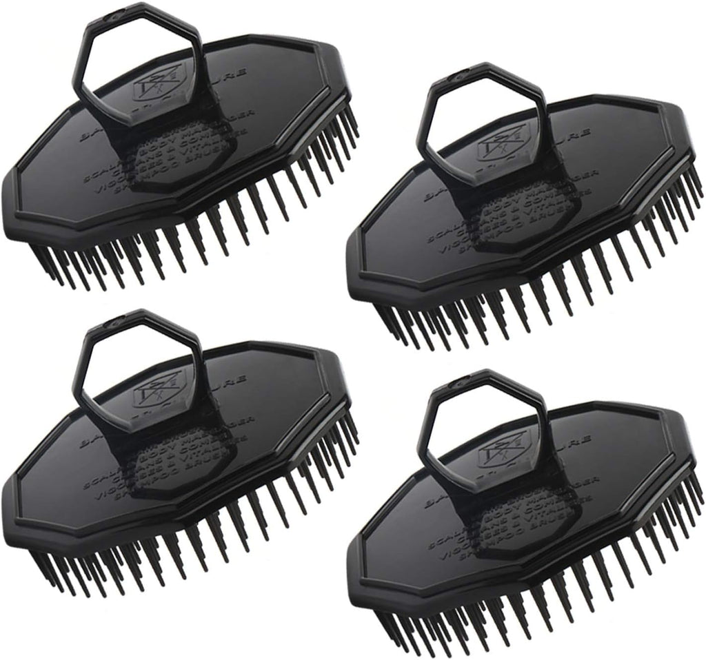 Scalp Massage Shampoo Brush, Segbeauty 4pcs Massage Hair Brushes Floriated Shower Comb for Deep Cleaning Hair Men's Hand Brush Growth Beard Brush Pet Grooming Brushes (Black(Ringed Handle))