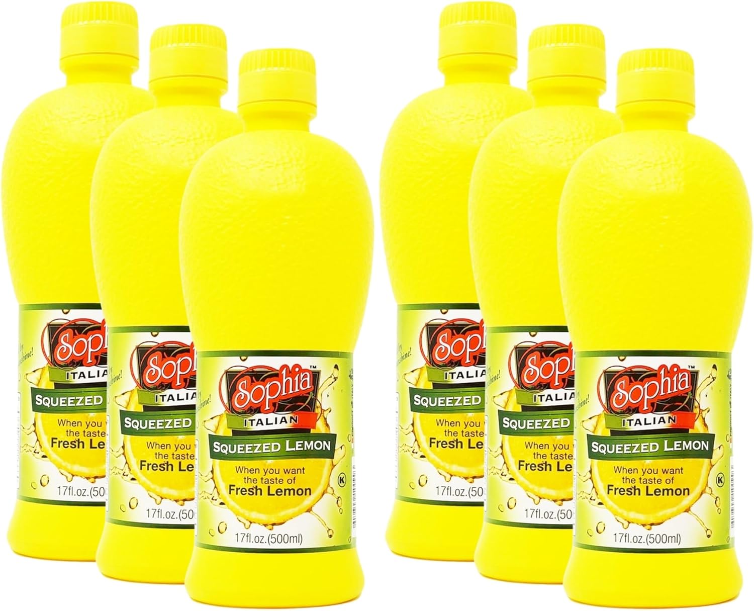 Sophia Italian Lemon Juice from Sicily - 17oz (6-pack) | Real Sicilian Lemon Juice for Cooking & Lemonade | Bottled Juice from Fresh Lemons | Made in Italy | For Drinks, Marinades & More