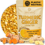 BREWIX, Turmeric Ginger Loose Herbal Tea (100+ Cups, 7.05oz/200g) Caffeine & Gluten Free | Ginger Root Tea | Savory & Spicy