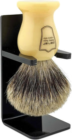 Parker 3-Band Pure Badger Bristle Shaving Brush – Faux Ivory Handle, Classic Wet Shave Brush for Lathering Shaving Soaps & Creams with Bladed Razors