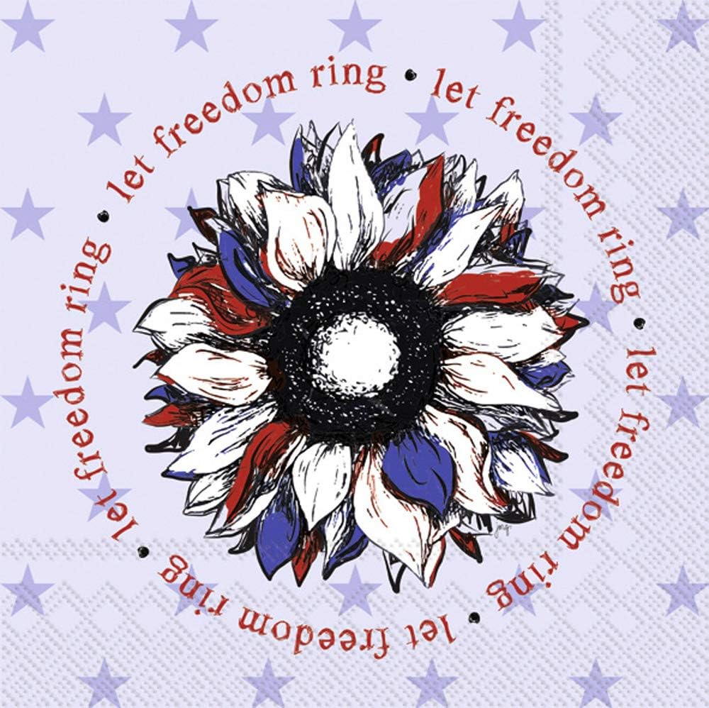 Boston International IHR 3-Ply Paper Napkins, 20-Count Lunch Size, Patriotic Flower