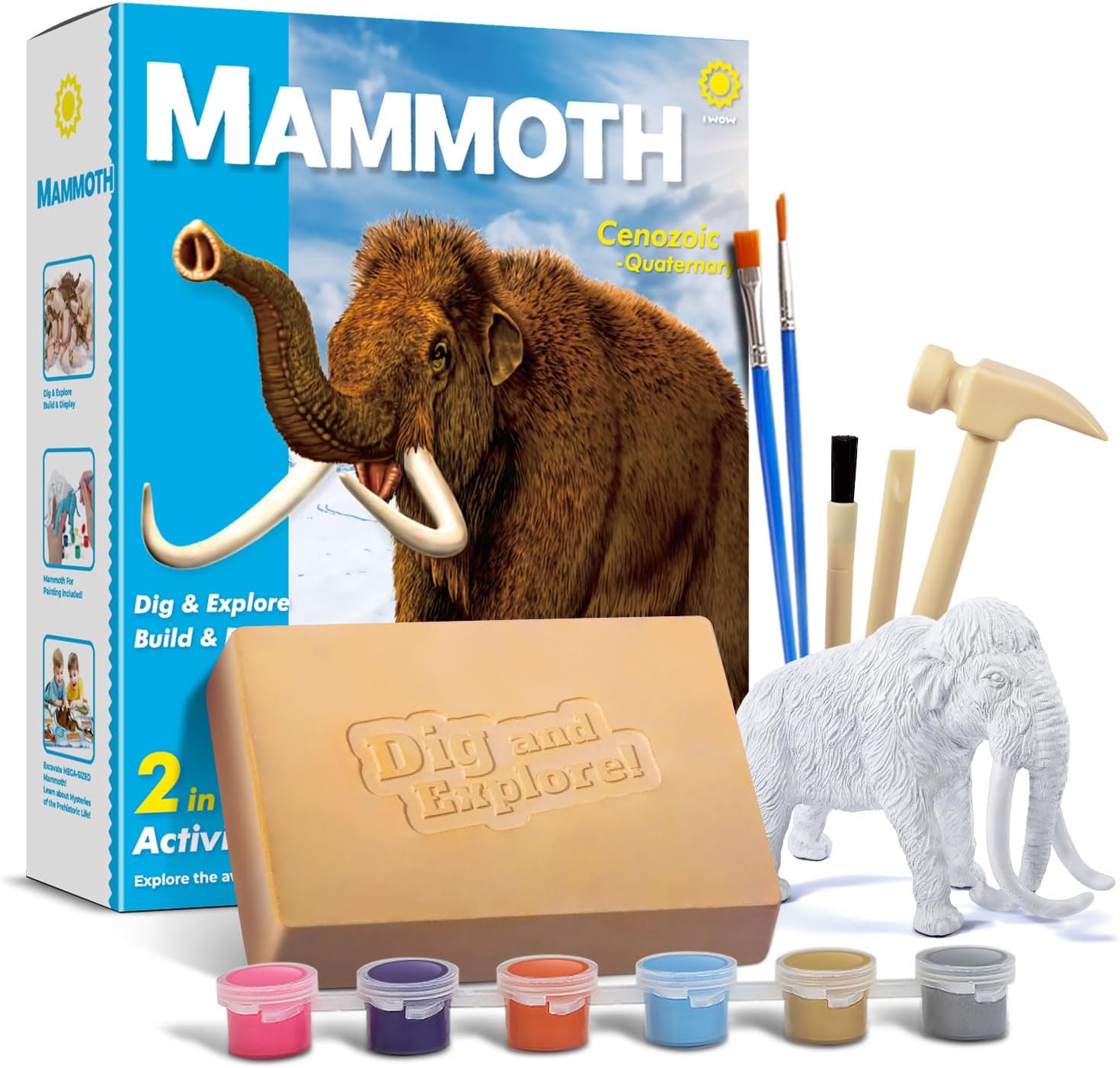 2-in-1 Mammoth Dig and Build Activity Kit, Educational Paleontology Set for Ages 6+