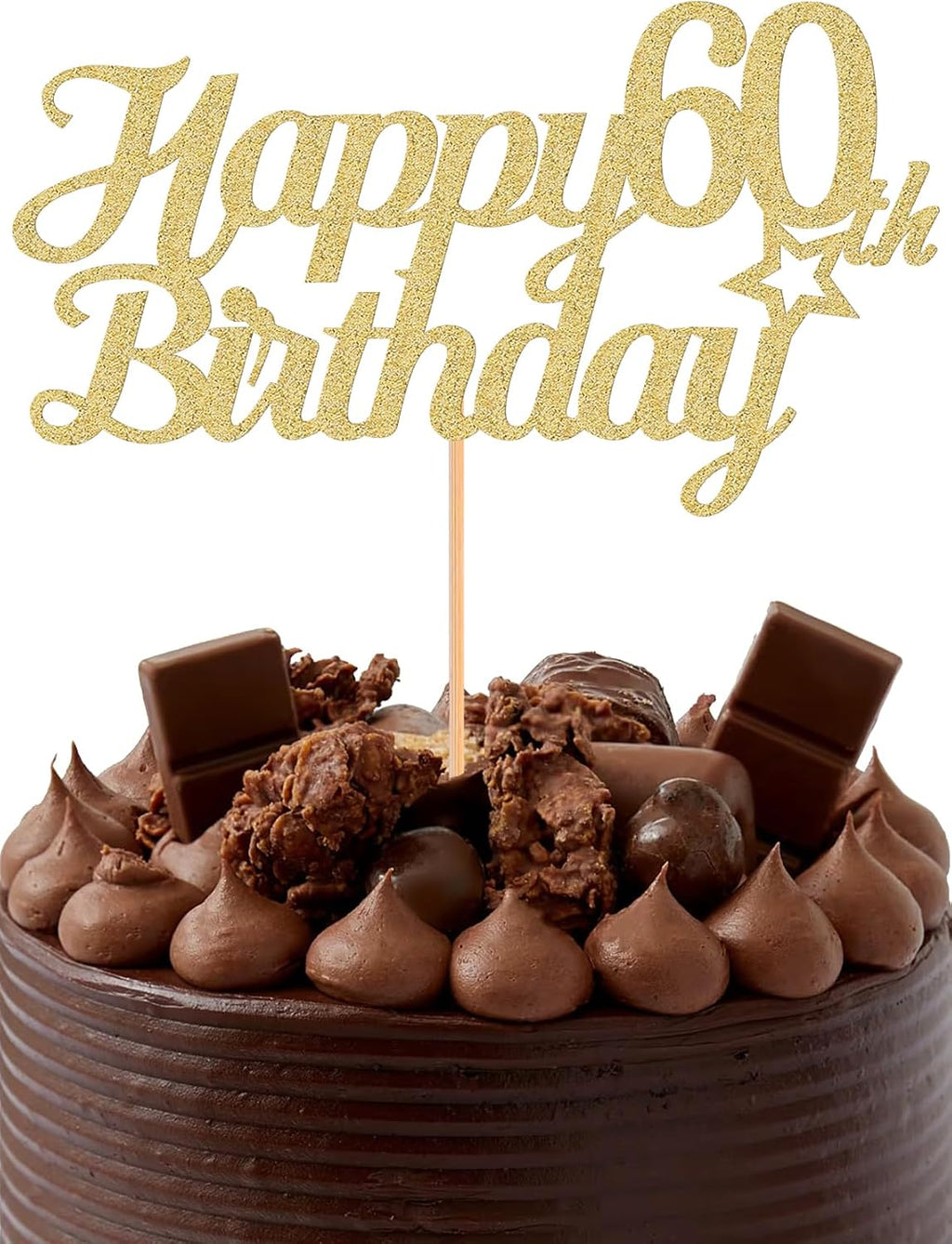 Happy 60th Birthday Cake Topper - Glitter Gold Sixty Birthday Cake Decorating Supplies, 60th Anniversary/Cheers to 60 Years/ 60 Fabulous (Happy Birthday 60th)