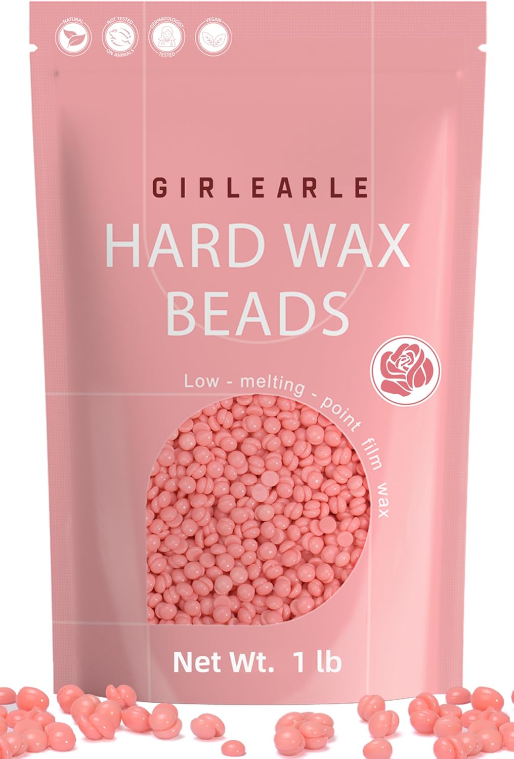 GIRLEARLE Hard Wax Beads, 1lb Wax Beans for Hair Removal Sensitive Skin with Rose Formula, Perfect for Full Body, Facial, Brazilian Bikini, and Legs at Home Wax Refill for Women Men (pink)