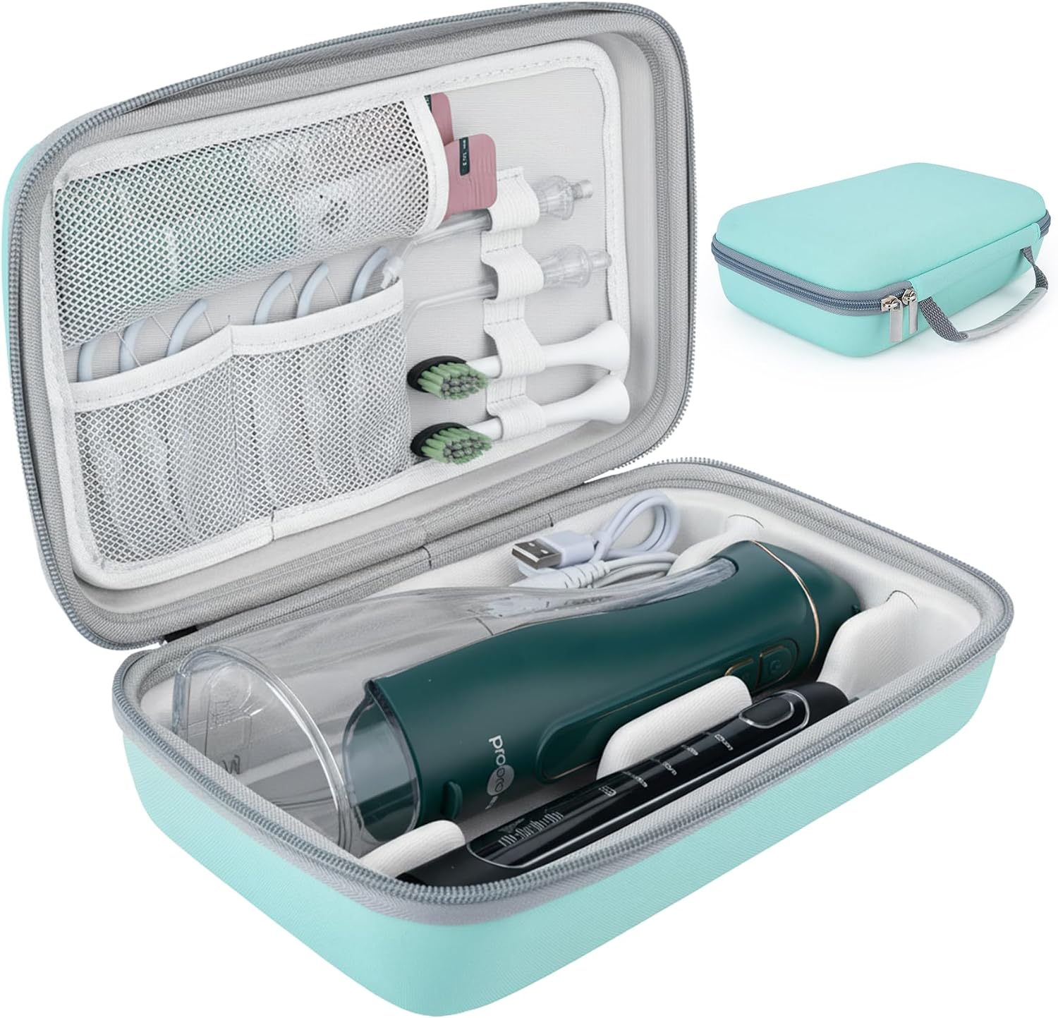 Water Flosser Travel Case, Portable Oral Irrigator Organizer, Sturdy Storage Case for Flosser, Electric Toothbrush, Toothpaste and Irrigator Accessories (Case Only) - Green