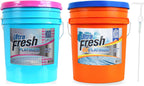 Ultra Fresh 6X Platinum Laundry Detergent, 5 Gallon, Bundled with Spring Fresh Fabric Softener and Pump, Up to 640 Loads, Orange/Blue