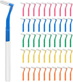 Fremouth 50 Angle Interdental Brushes with Extended Handle for Braces, 5 Sizes, Extra Tight(0.6mm), Tight(0.7mm), Medium(0.8mm), Wide(1.0mm,1.2mm), L- Shaped Interproximal Floss for Dental Health