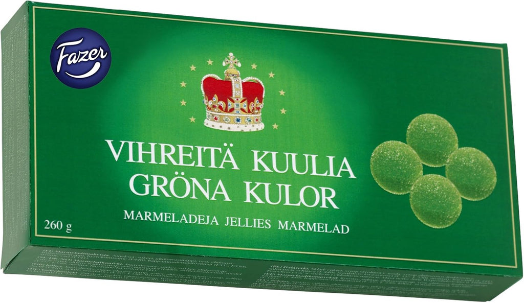 Fazer Vihreitä Kuulia - Green Jellies - Original - Finnish - Jelly Beans (Pear) Candy - 260 g