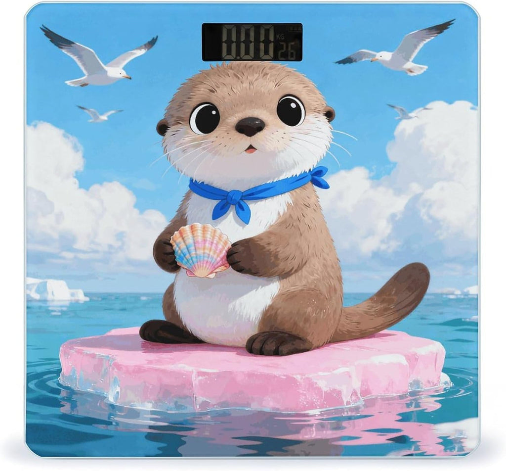 Sea Otter Body Weight Scale Accurate Stable Digital Bathroom Scale Safe Anti-Slip Home Scale with LCD Display, Anti-Slip Base & Safe Rounded Edge Design for Home Use