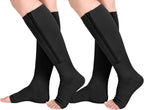 Athbavib 2 Pairs Compression Socks for Women & Men with Zipper 15-20 mmhg, Wide Calf Open Toe Plus Size Compression Socks Men, Knee High Compression Stockings for Flying Nurses Pregnant Women Travel