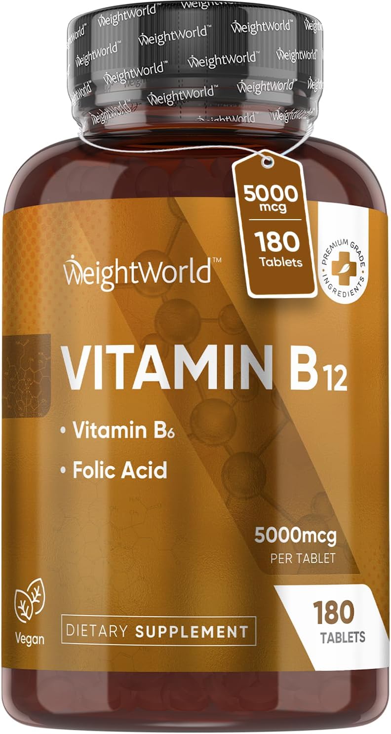 WeightWorld Vegan B12 Vitamin 5000mcg | 6-Month Supply | Vitamin B12 Methylcobalamin Form with Added Vitamin B6 & B9(Folic Acid) | Vitamin B Complex for Women & Men| 1-a-Day VIT B12 Supplement