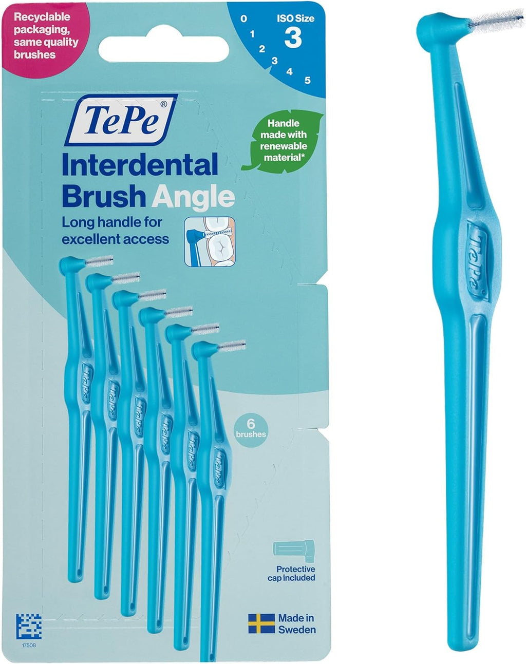 TePe Angle Interdental Brushes 0.6 mm ISO 3 Pack of 6 Blue