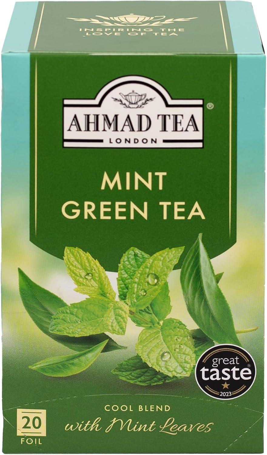 Ahmad Tea Mint Green Tea, Foil Wrapped Teabags, 20 ct (Pack of 1) - Caffeinated & Sugar-Free