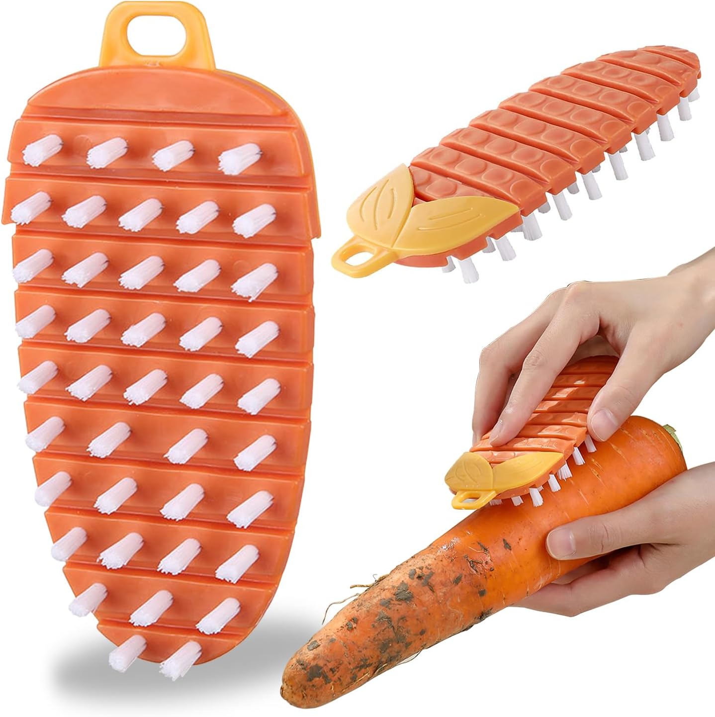 Vegetable Fruit Cleaning Brush,Non Slip Quick Cleaning Without Damaging Vegetable Fruit Peel,Pack of 2,Orange