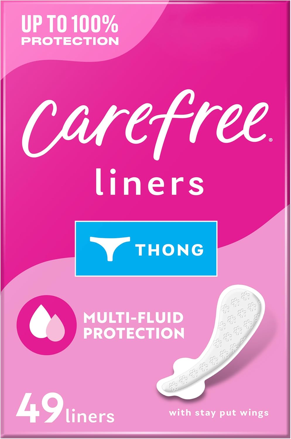 Carefree Thong Panty Liners, Unwrapped, Unscented, 49ct