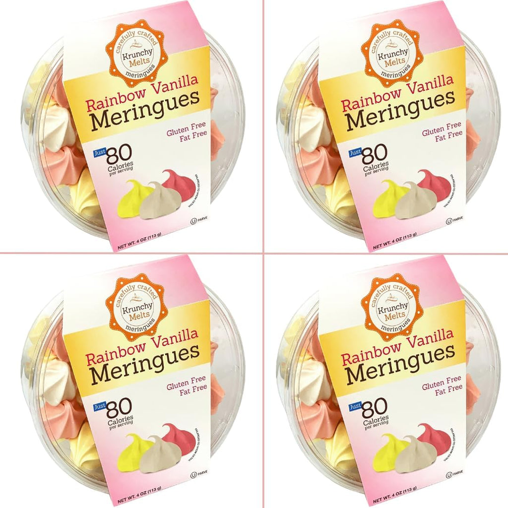 4 Pack Krunchy Melts Original Meringue Cookies | Rainbow Vanilla Flavor 4-Pack | Only 80 Calories Per Serving | Fat Free, Gluten Free, Dairy Free (4 Oz)